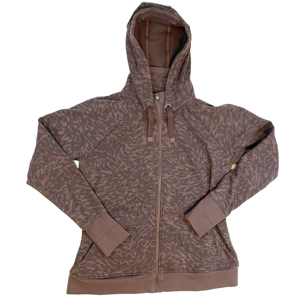 Athleta Triumph Printed Hoodie Zip Jacket Smoked Almond Brown Lynx Size XL